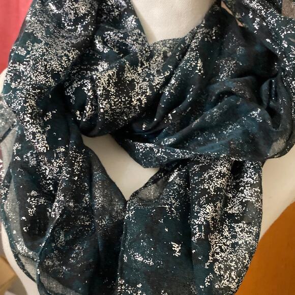 Infinity Scarf Snood Silver Metallic Blue Green Black Sheer Holiday Christmas - Picture 3 of 7